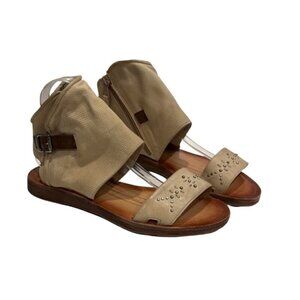 Miz Mooz Women’s Forge Wide Leather Studded Gladiator Sandals in Cappuccino Size